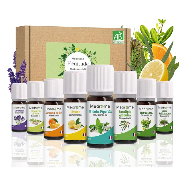 Cofanetto 8 Oli Essenziali Bio Mearome Lavanda Eucalipto Menta Limone Aranc