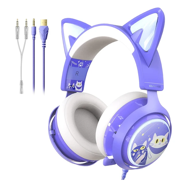 Somic Cat Ear Gaming Headphones with Retractable Mic - Immersive 3D Audio Experience - Compatible with Xbox One, PS5, PS4, PC - Purple