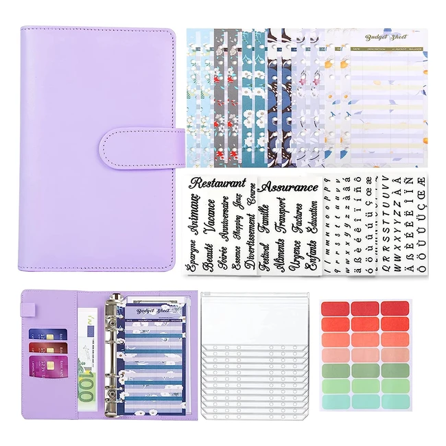 Classeur Budget A6 Qupuce avec 12 pochettes transparentes et 24 catégories en français