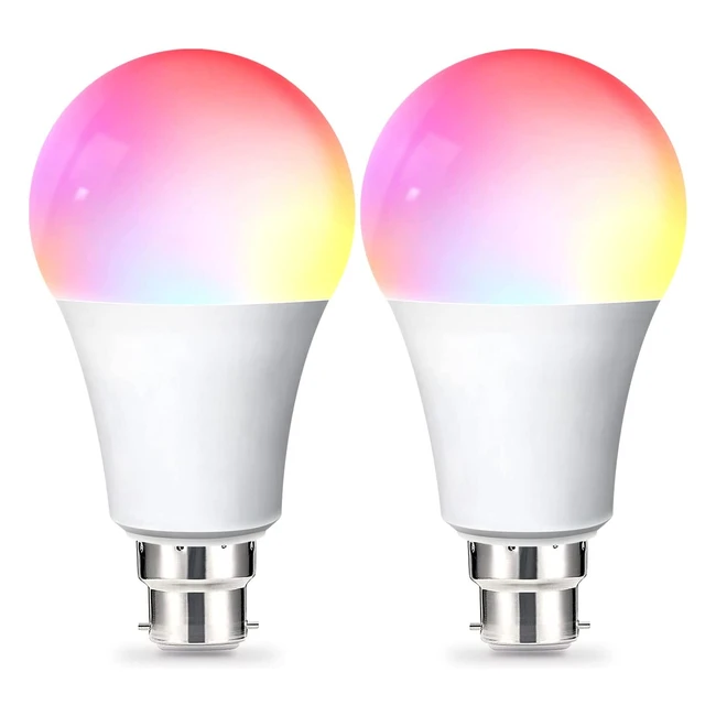 Hutakuze Smart Bulb B22 Bayonet 9W 806lm - Voice & App Control, Dimmable White & RGBCW Colour Changing, Works with Alexa