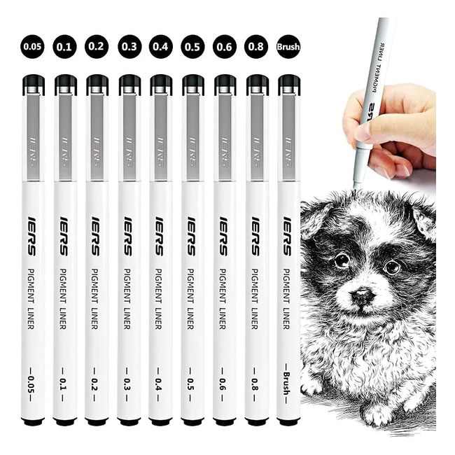 Gelanty Fineliner Pens - Set of 9 Black Pens for Technical Drawing Illustration