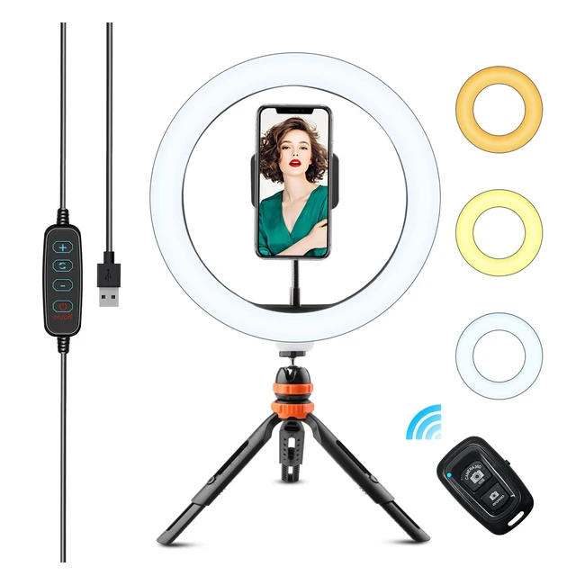 Luce ad Anello LED 10 Wowgo con Treppiede e Telecomando Wireless - 3 Colori e 1