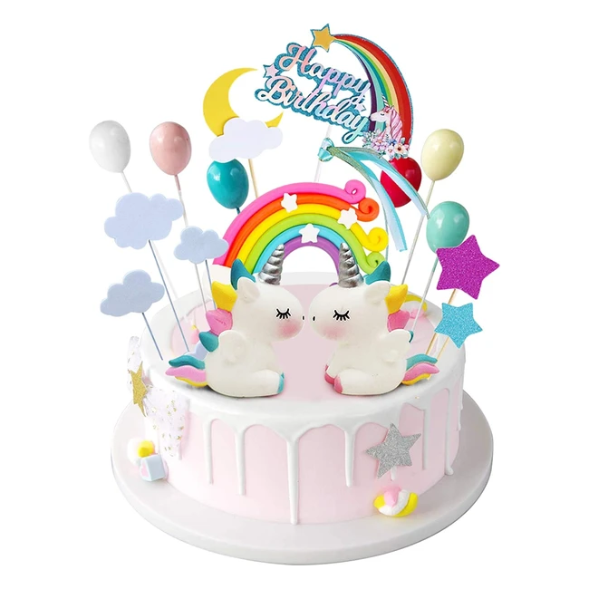 Adorno para tarta de unicornio con banderines globos y estrellas - Izoel
