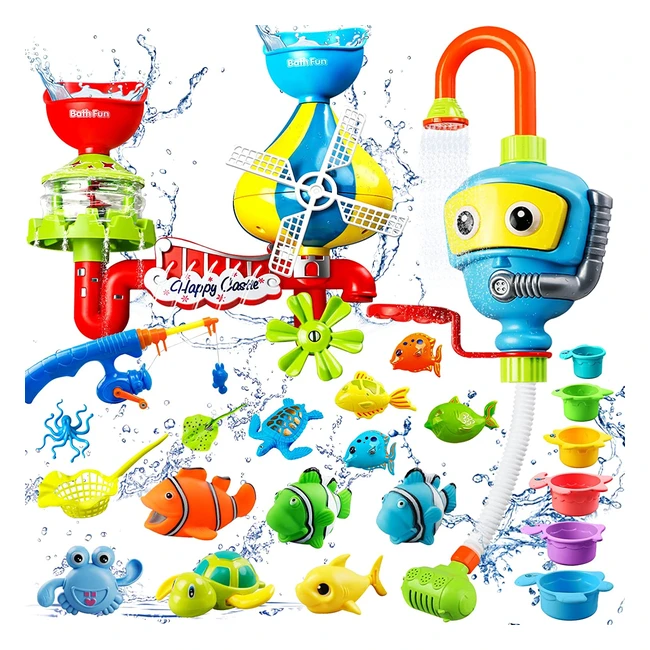 Baby Badetier mit Dusche Schwimmwind-up-Spielzeug und Angelspiel fr Pool und 