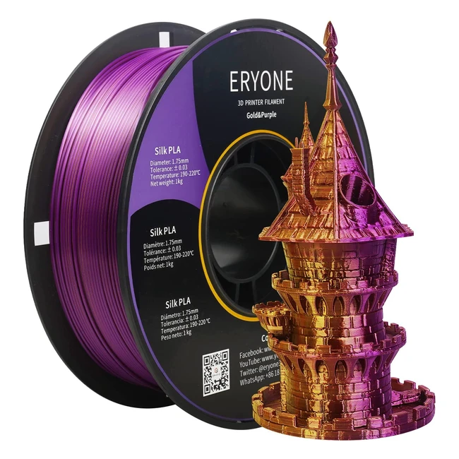 Eryone Silk Dualcolor PLA Filament 1.75mm - Dimensional Accuracy 0.05mm - 1kg Spool - Silk Gold/Purple