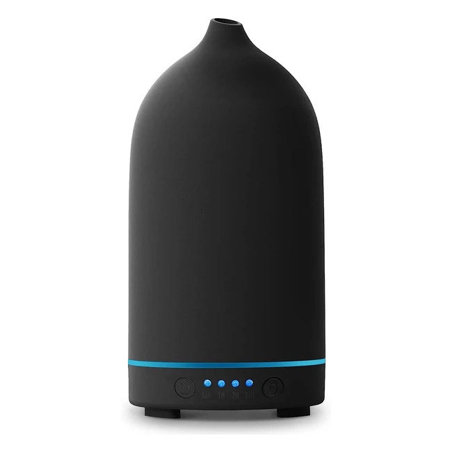 Ceramic Essential Oil Diffuser - Ultrasonic Cool Mist Aromatherapy with Timer & LED Light - 100ml Black