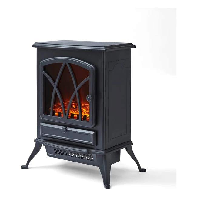 Warmlite WL46018 Stirling Portable Electric Fire Stove Heater - Realistic LED Flame Effect, Adjustable Thermostat, Overheat Protection - 2000W Black
