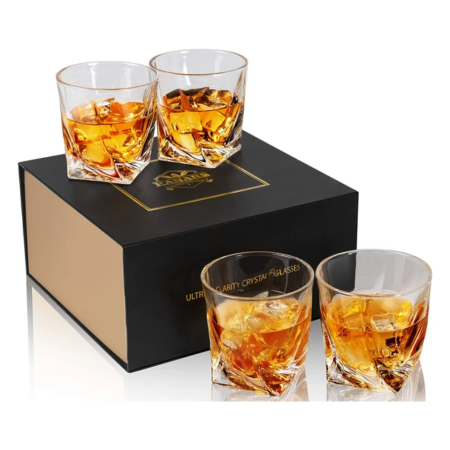 Set di 4 bicchieri in cristallo per whisky e cocktail Kanars, 300ml - Regalo perfetto