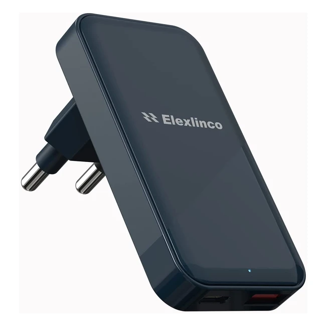 Caricatore USB-C da muro Elexlinco 20W con 2 porte, ricarica rapida PD Power Delivery e Quick Charge 3.0 per iPhone, iPad Pro e altri dispositivi - Blu