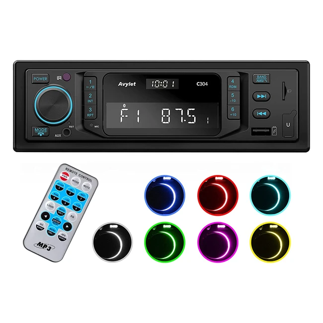 Autoradio Bluetooth 50 AVYLET 1 DIN - Compatible FM/AM/AUX/USB/SD/iOS/Android - 60W x 4 - 7 couleurs - Sauvegarde de 30 stations