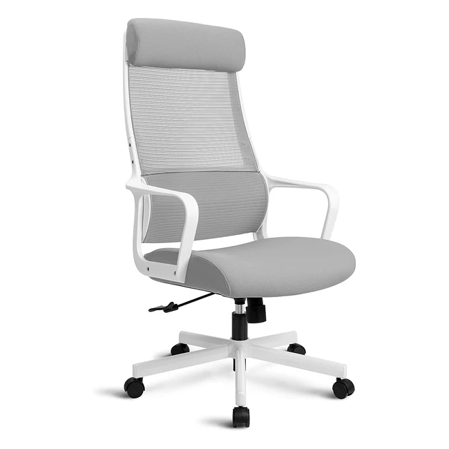 Melokea Ergonomic Office Chair - High Back Swivel Mesh Chair with Lumbar Support & Adjustable Headrest - Grey