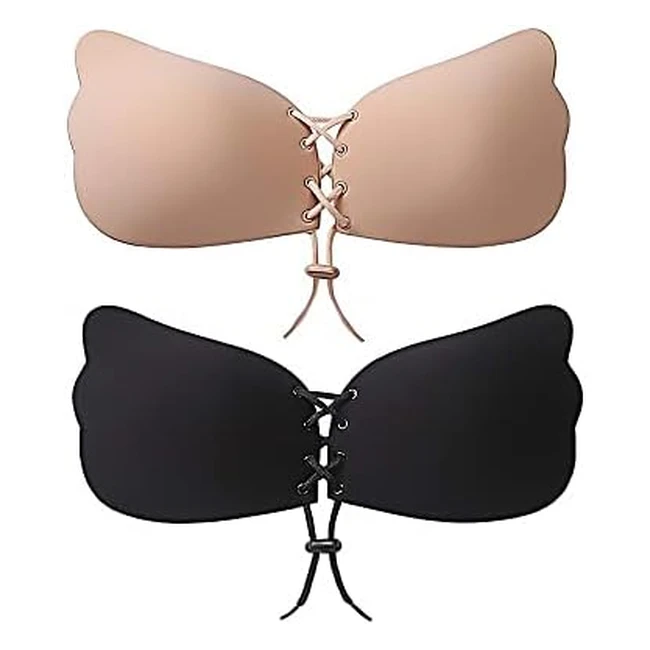 Catofree Invisible Strapless Backless Bra 2 Pack - Reusable Sticky Push Up Bra w
