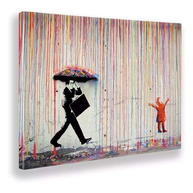 Quadro Banksy Pioggia di Colori 140x100 - Tela Canvas Pronta da Appendere