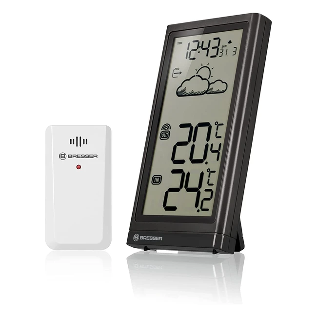 Station météo Bresser 7004200 noire - Grand écran, température intérieure et extérieure