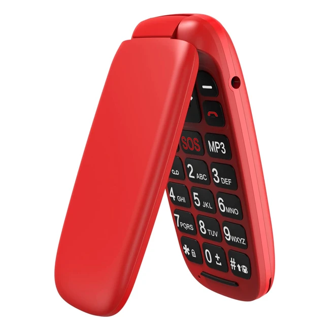 Téléphone Portable Débloqué Ushining - Grandes Touches, Facile à Utiliser pour Personnes Âgées avec Bouton SOS, Radio FM, Caméra - Rouge