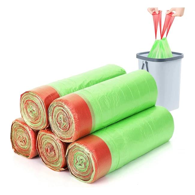 Bamyko Biodegradable Bin Liners 15L - 100 Count with Tie Tape Drawstring Handles for Kitchen, Office, and Home