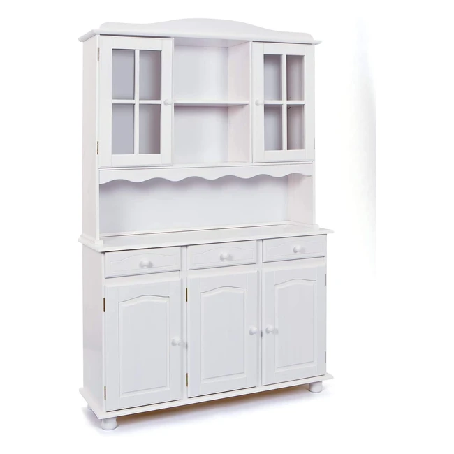 Inter Link Vitrinenschrank Siena, Kiefer Massivholz, Landhausstil, 3-türig, Weiß lackiert