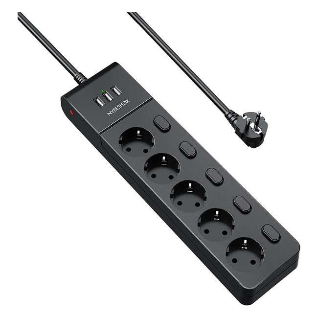 Nveeshox 5 prese multipresa con 3 USB salvaspazio e interruttore indipendente -