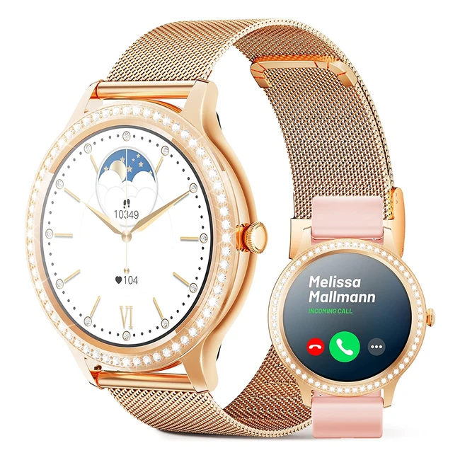 132HD Ladies Fitness Tracker Diamond Watch with Call Function, Female Health Tracking, Blood Oxygen, Heart Rate, Sleep Monitor, Waterproof Sports Watch for Android iPhone