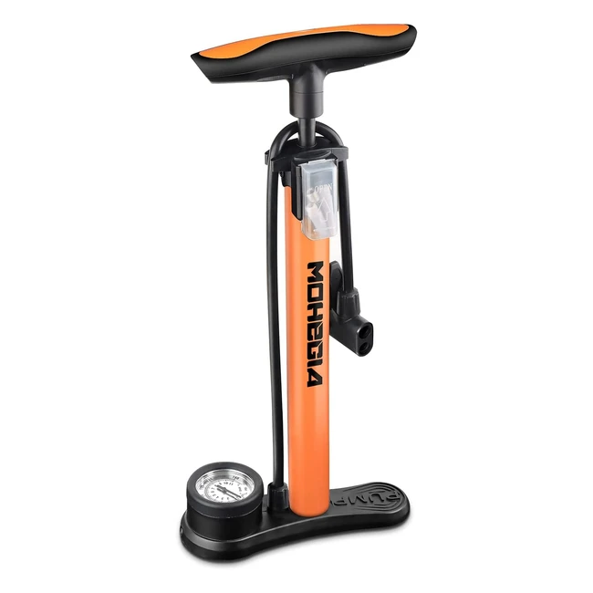 Mohegia Bike Pump - High Pressure Floor Pump with Gauge for Tyres, Balls, and Inflatables - Fits Schrader and Presta Valve - 160 PSI