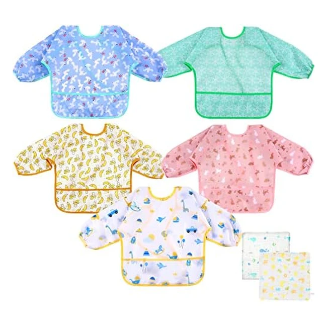 Lictin Baby Feeding Bibs with Sleeves - Waterproof Apron Bibs for Unisex Toddlers 0-2 Years