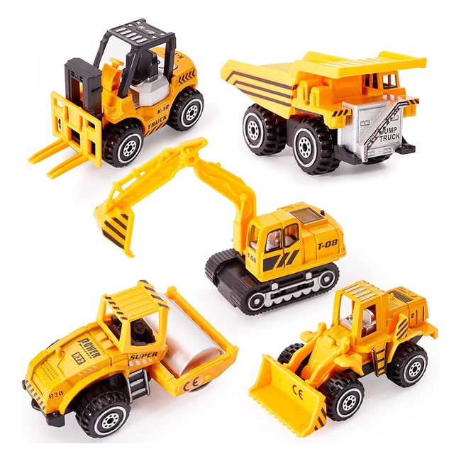 Hersity 5pcs Diecast Construction Vehicles Set for Kids - Mini Engineering Cars for Cake Decorations