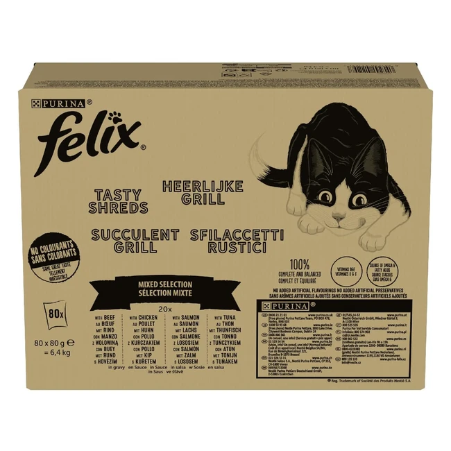 Purina Felix Sfilaccetti Rustici - Cibo umido per gatti con manzo pollo salmon