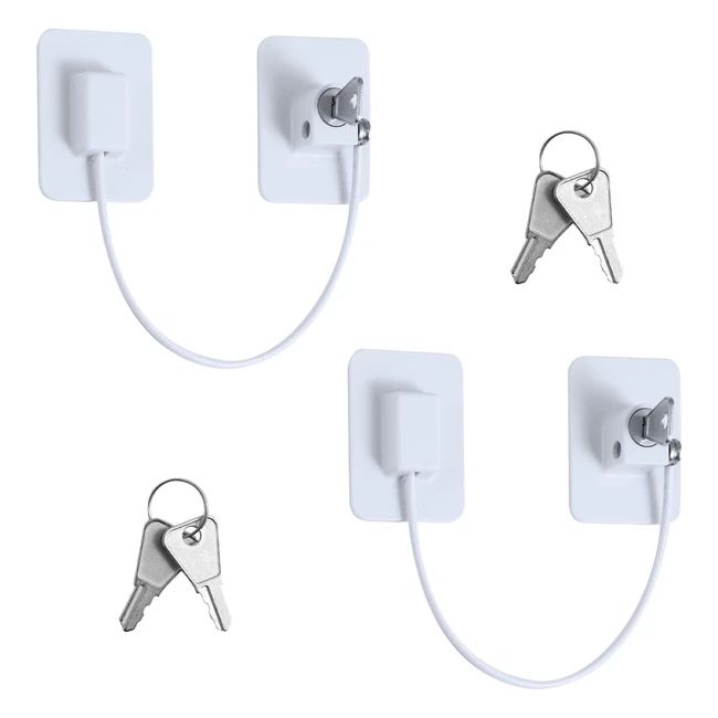 Serrures de sécurité pour fenêtres et portes d'enfant - 2 pièces avec adhésif fort et câble de limitation d'ouverture - pour armoire, tiroir, laveuse - 4 clés incluses