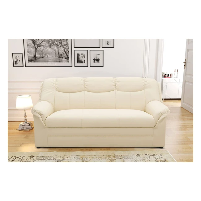 Domo Collection Berlin Sofa - Klassisches 3er Sofa mit weichem Kunstleder und Federkern - Beige-Weiß - 178x89 cm (BxT) - #Sofa #Kunstleder #Federkern
