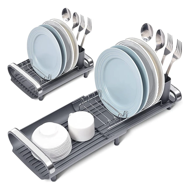Kingrack Compact Dish Drainer - Stainless Steel Plate Rack with Removable Cutlery Holder for Kitchen Countertop