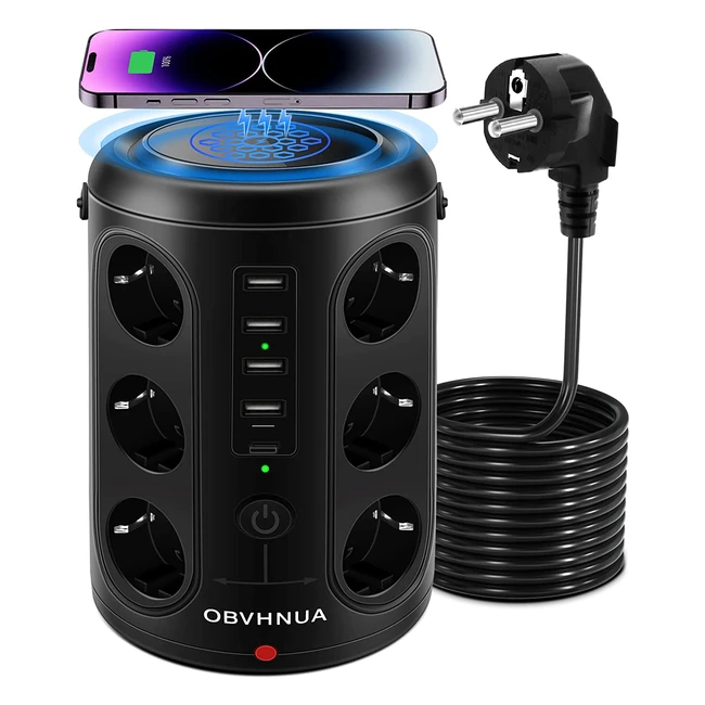 Torretta Multipresa Verticale Obvhnua con 12 Prese CA 4 Porte di Ricarica USB-A