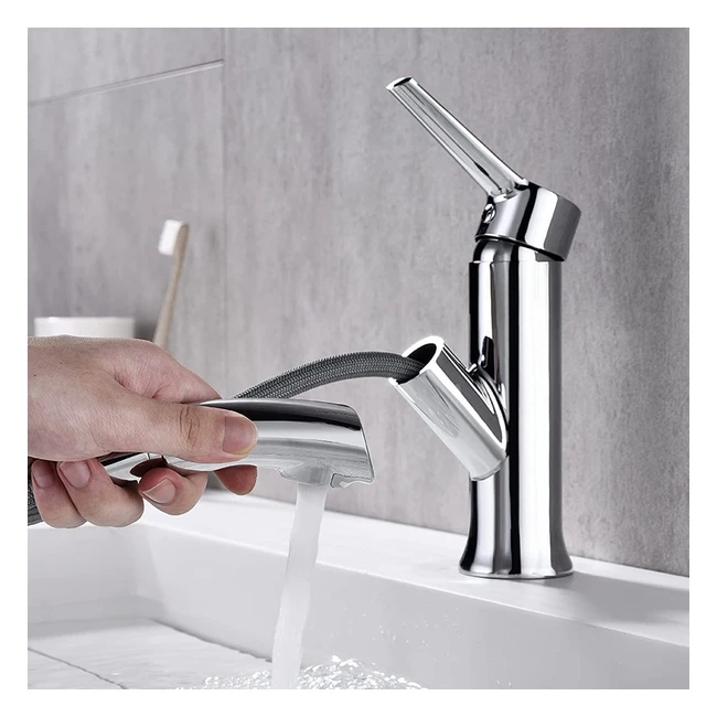 Grifo de lavabo extraíble Auralum, mezclador monomando de latón cromado con aireador extraíble y válvula de cerámica para agua fría y caliente