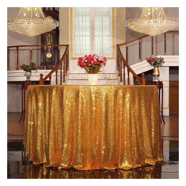 Sparkly Round Sequin Tablecloth - Perfect for Weddings, Parties & More - 90 inches - Gold