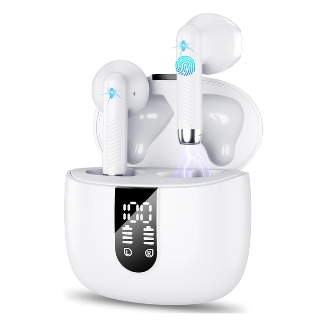 Neue 2023 Bluetooth 5.3 In-Ear Kopfhörer mit CVC80 Mikrofon, 40h Akkulaufzeit, Noise Cancelling und IP7 Wasserdicht - Weiß