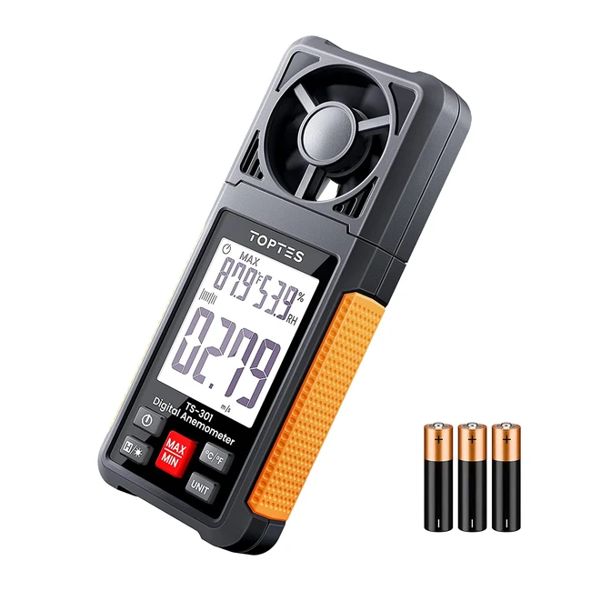 TopTes TS301 Anemometer Wind Speed Meter - Ideal for Sailing, Drones, Surfing, HVAC Vents - Max/Min/Average - Backlit Display