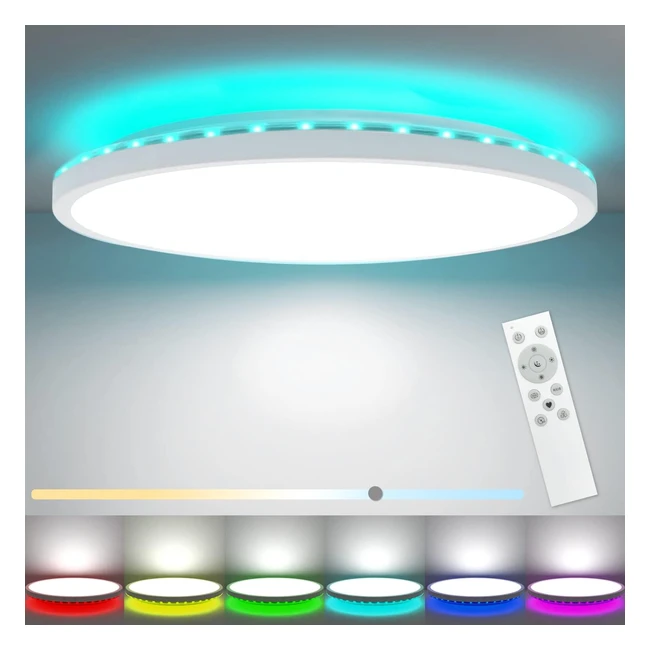 Dimmable LED Ceiling Light 24W 3200LM 3000K-6500K with RGB Backlight and Timer - Perfect for Bedroom, Kitchen, and Bathroom