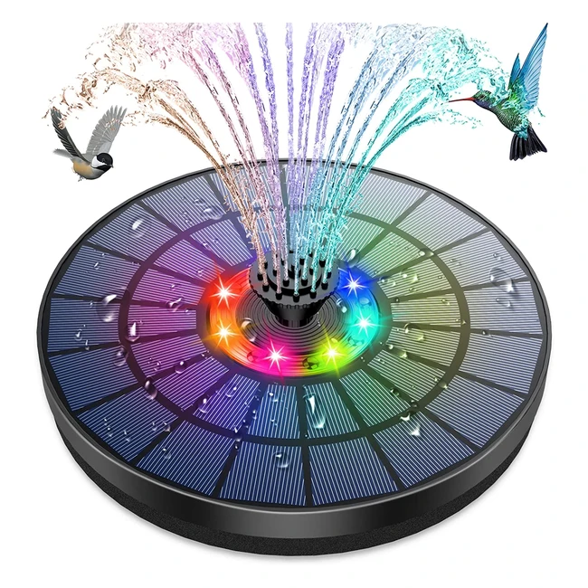 AMZTIME LED Solar Water Fountain - Upgraded 55W Circle Floating Solar Powered Pump with 7 Nozzles for Water Feature, Bird Bath, Garden, Fish Tank, Patio, Pond