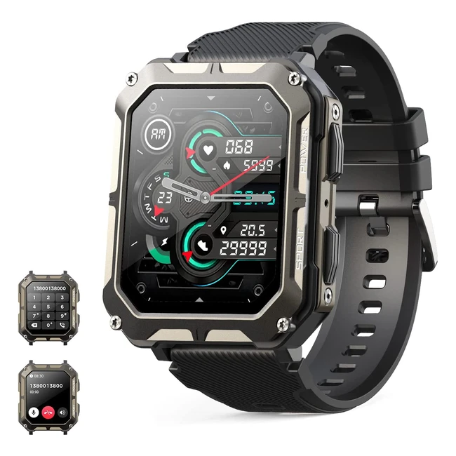 Montre connectée homme Bluetooth assistant vocal 183 sport smartwatch militaire IP68 pour Android iOS - 123 modes sportifs