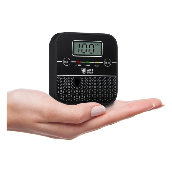 Wolf Shield CO Detector 10Y Sealed Battery Portable Alarm - EN502912018 Compliant, Digital Display, Black