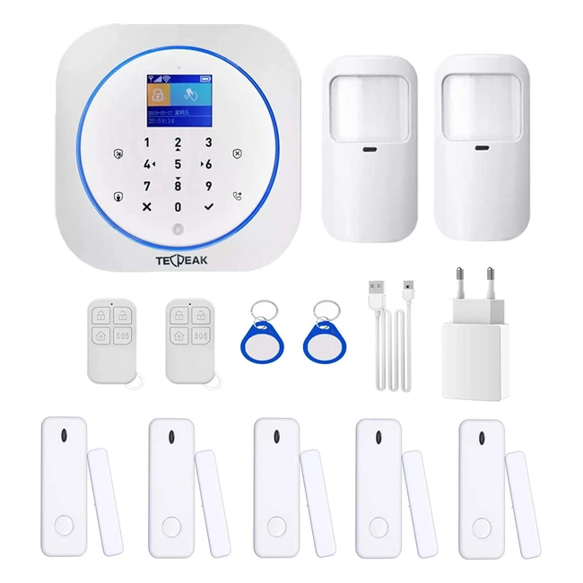 Kit Allarme Domestico WiFiGSM Tecpeak A1B - Sirena Controllabile da Smartphone - 100 Sensori Incorporabili
