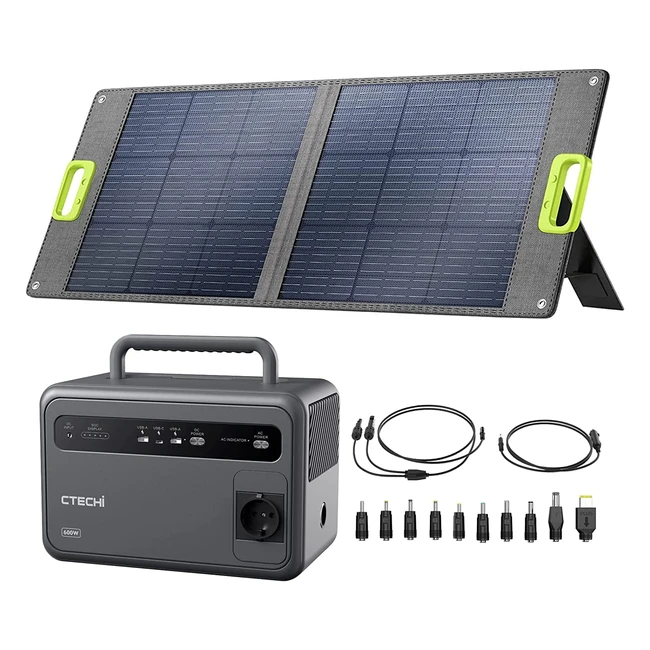 CTECHI Solar Generator 600W mit 100W faltbarem Solarpanel - 384Wh Portable Power Station für Camping, Reisen und Stromausfälle