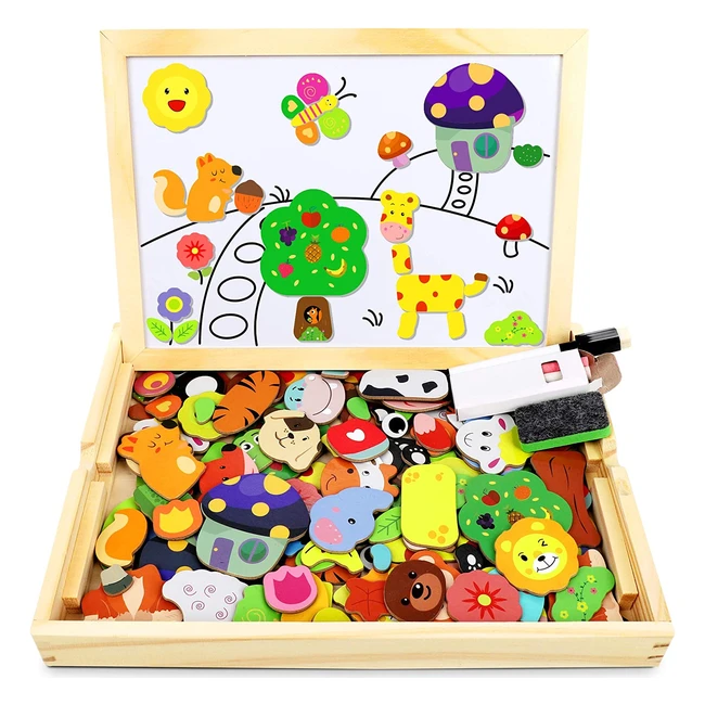 Jojoin Puzzle Magnetico Legno 110 Pezzi - Lavagna Magnetica Animali - Giocattolo