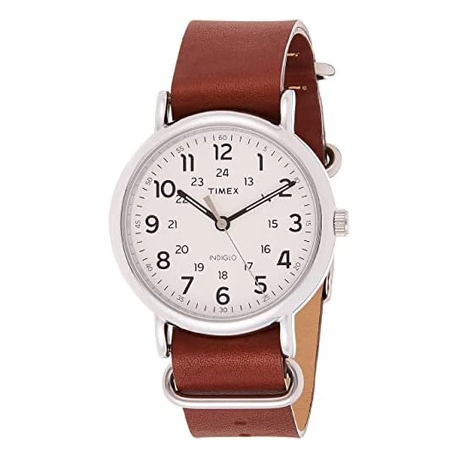 Timex Weekender 40mm Watch - Cream Analog Display, Slipthrough Brown Leather Strap, Water Resistant