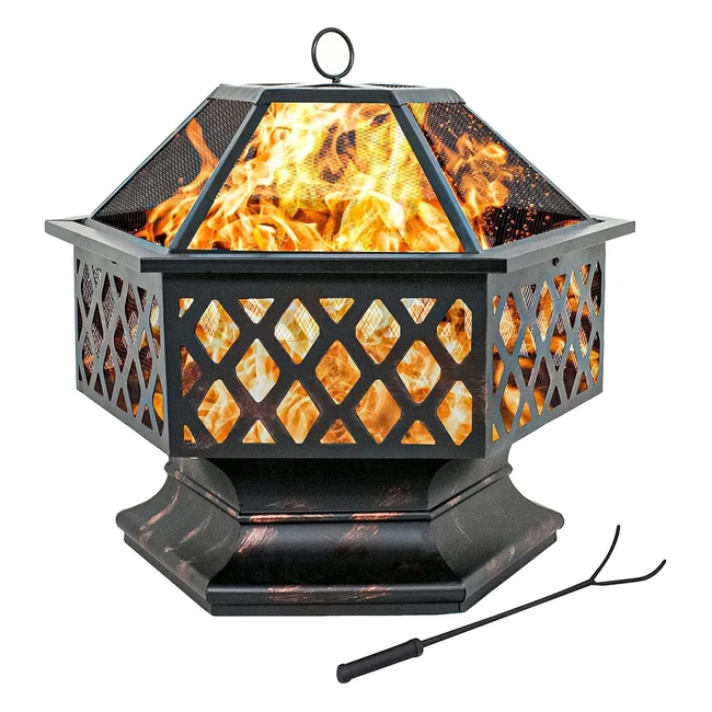 Dawoo 24 Metal Outdoor Fire Pit - Large Bonfire Wood Burning Patio - Rustic Lattice Design - 605x70x62cm