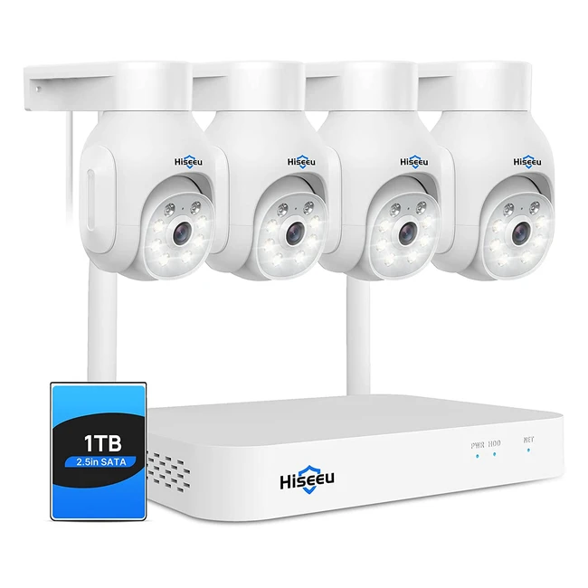 Hiseeu 3MP HD Wireless Security Camera System with 5MP Mini NVR, 4x3MP WiFi IP Camera, Motion Tracking, 2-Way Audio, Color Night Vision, IP66