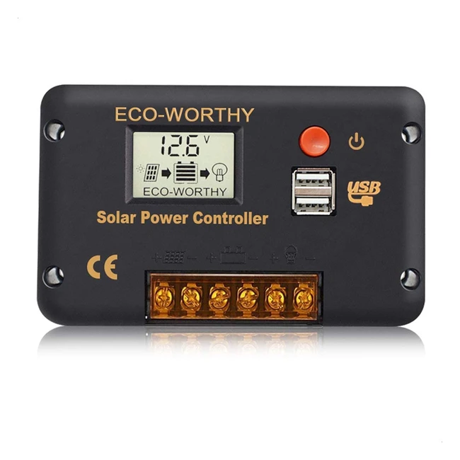 ECO-WORTHY 30A Solarladeregler 12V 24V mit LCD-Display und 2 USB-Ports