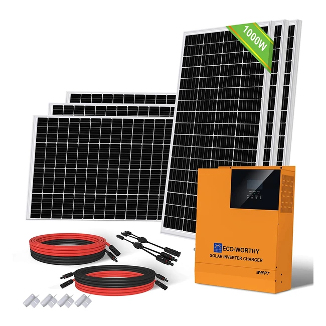 ECO-WORTHY 4kWh Solar Panel System for Off-Grid Homes - 6x 170W Monocrystalline Solar Modules, 3000W 24V Pure Sine Inverter, 60A PWM Charge Controller