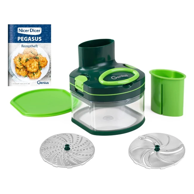 Genius Nicer Dicer Pegasus Gemüseschneider 10-teilig - Handzugdeckel, müheloses Schneiden, feines Reiben und grobes Schneiden