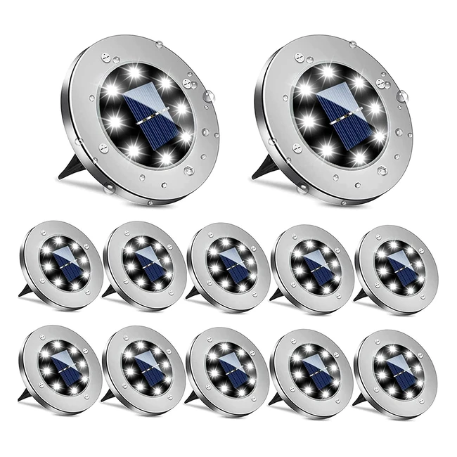 Lampe solaire extérieure encastrable 12pcs - 6000K - étanche IP65 - pour jardin, terrasse, pelouse et passerelle