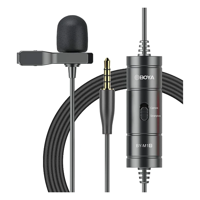 Micrófono de solapa profesional Boya BYM1S para grabación de audio en smartphones, cámaras y ordenadores portátiles